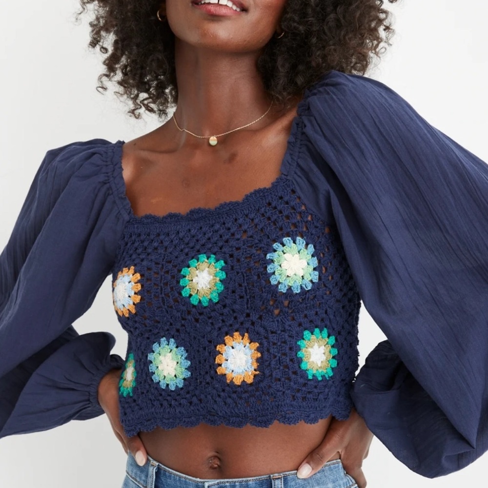 Aerie Navy Blue Crochet Vacay Top Size‎ Small